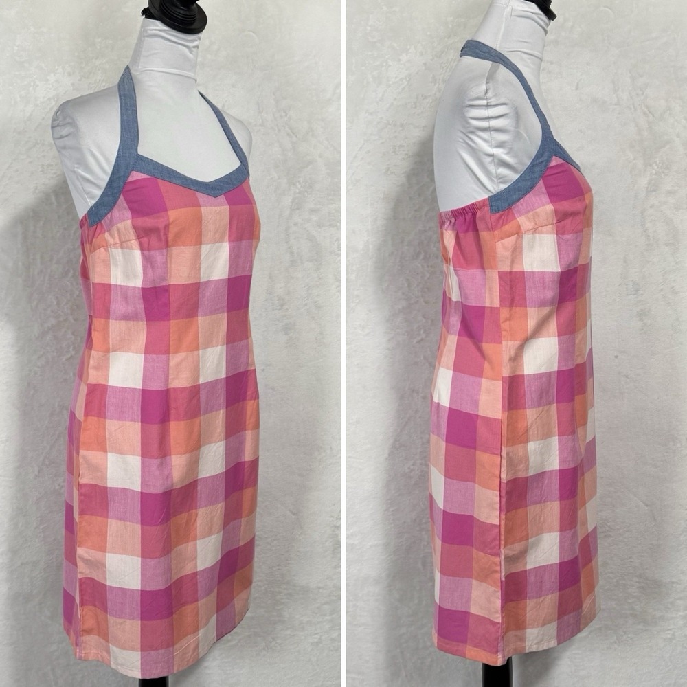NWT Y2K Plaid Chambray Halter Dress Size S Pink Gingham Sundress Preppy Vintage - Picture 4 of 16
